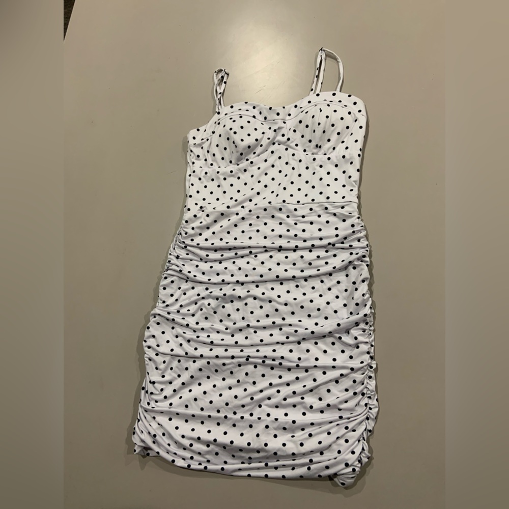 Fitted polka dot bodycon dress with built in bra